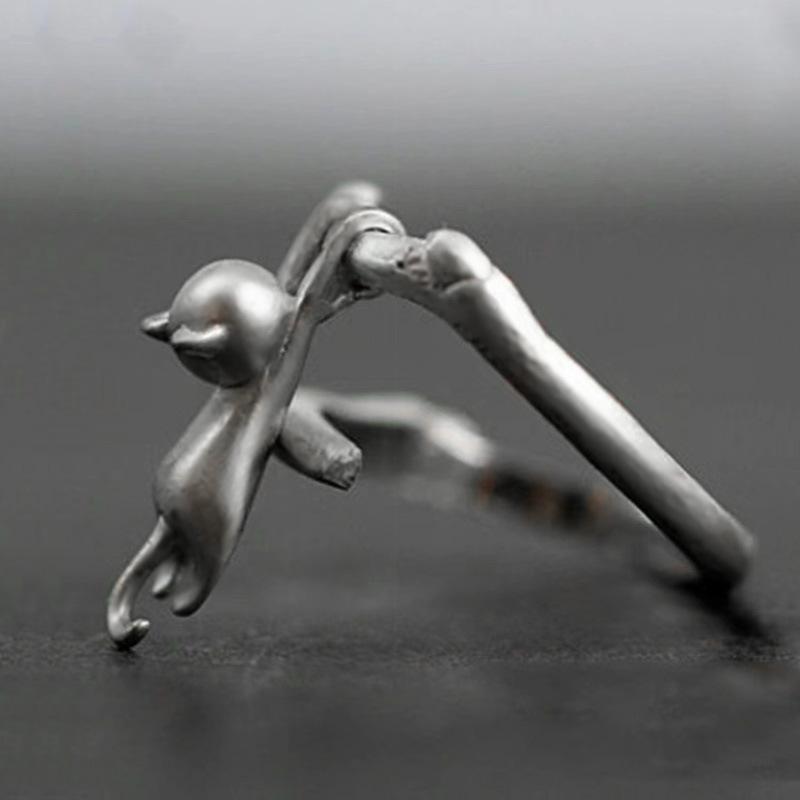 Pop Animal Ring, Cute Kitten Climbing High Ring, Style Ring