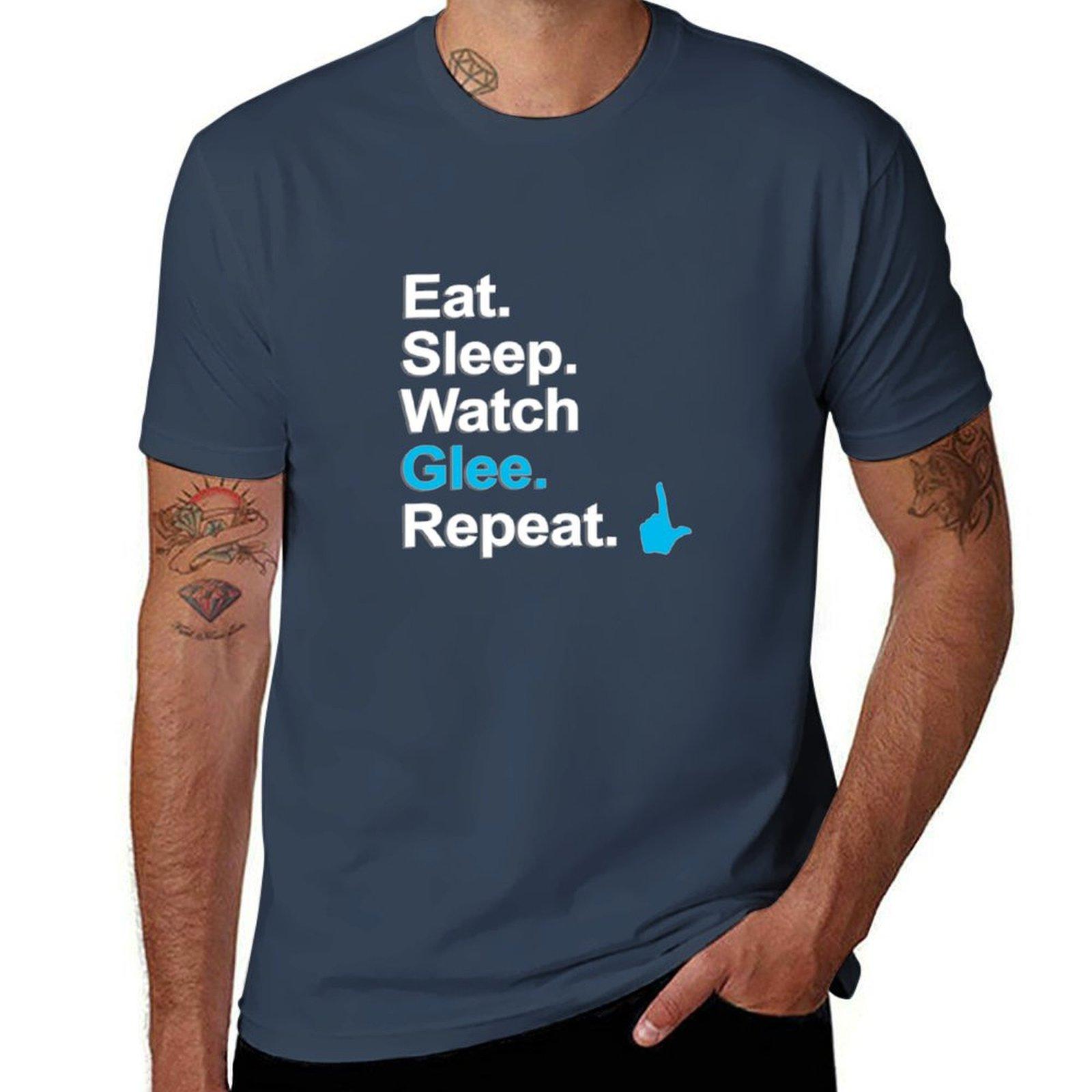 T-Shirt Eat, Repeat t shirts with tshirt Glee, cotton 100% {FULL} Watch Sleep, prints S