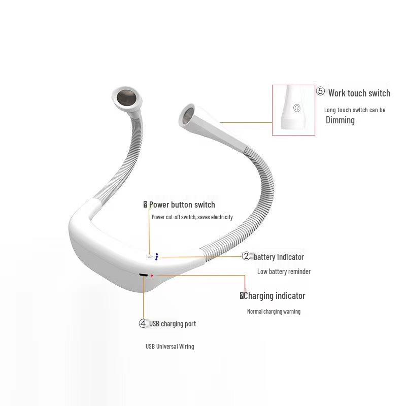 LED Neck Light: USB Rechargeable, Portable Neck-Mounted Reading Lamp for Dormitory, Study, Desk, and Outdoor Use