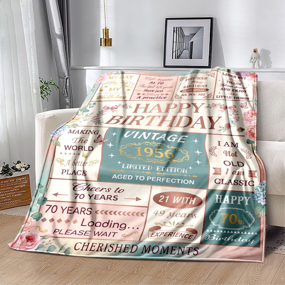 Vintage Birthday Celebration Blanket Soft Warm Cozy Perfect for Seaside Picnics Sofa All-Season Use Stylish Decor