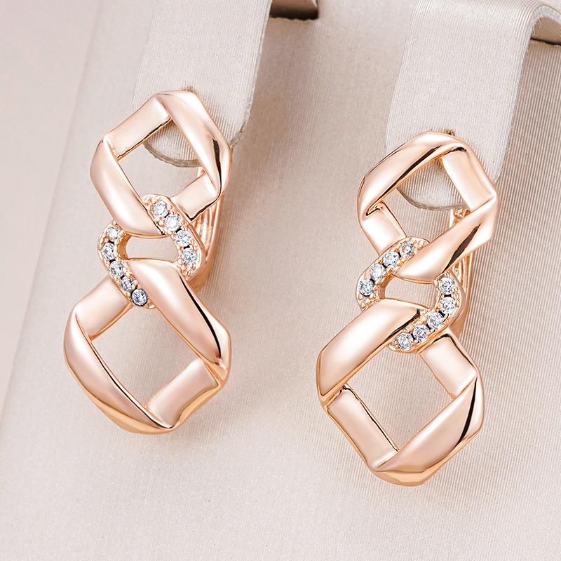 Simple Geometry Design Drop Earrings For Women  Rose Gold Color Natural Zircon Accessories Fashion Daily Fine Jewelry