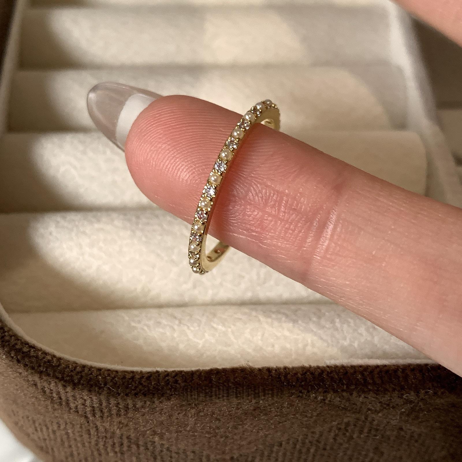 Super flash pearl row diamond zircon thin ring ring index finger ring open ring