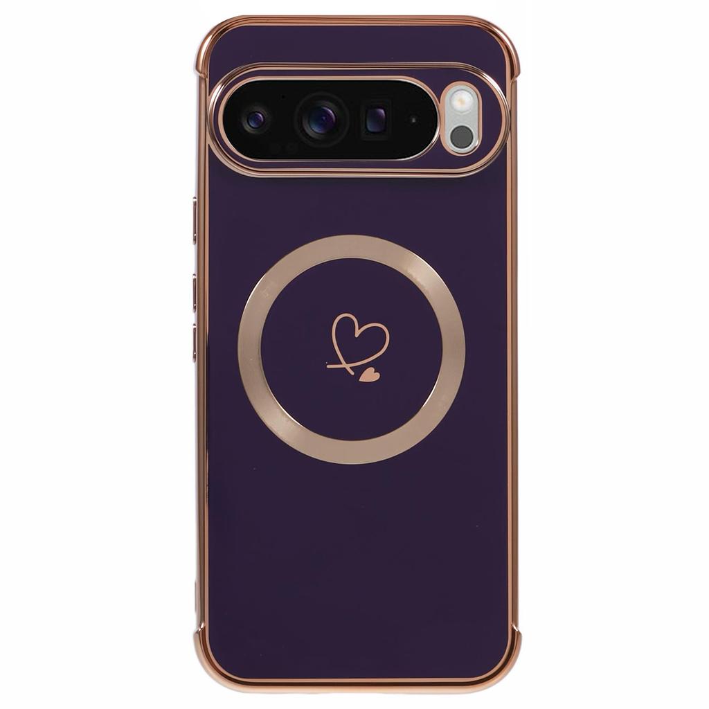 For Google Pixel 9 Pro XL Magnetic Case Electroplated TPU Phone Cover Hollow Love Hearts