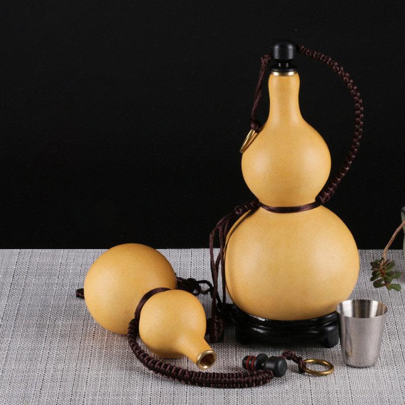 Natural Dried Gourd Water Bottle With Lid Hollow Calabash Table Decor Retro Chinese Pumpkin Drinks Holder Home Decor Ornament