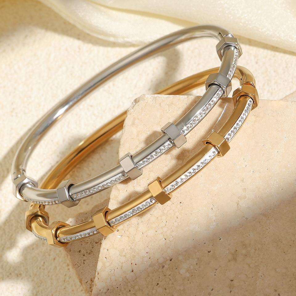316L Stainless Steel Exquisite Nail Brand Bracelets For Women American Trendy Shining Zircon Screw Not Fading Bangle Gift