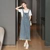 SIBASHE Women's Washed Denim Pinafore Midi Dress