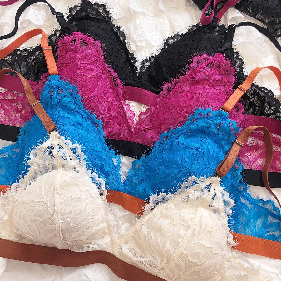 Set intimo sexy per donna Set reggiseno senza ferretto Set reggiseno push up con coppa triangolare in pizzo francese Lingerie romantica con colori di giunzione