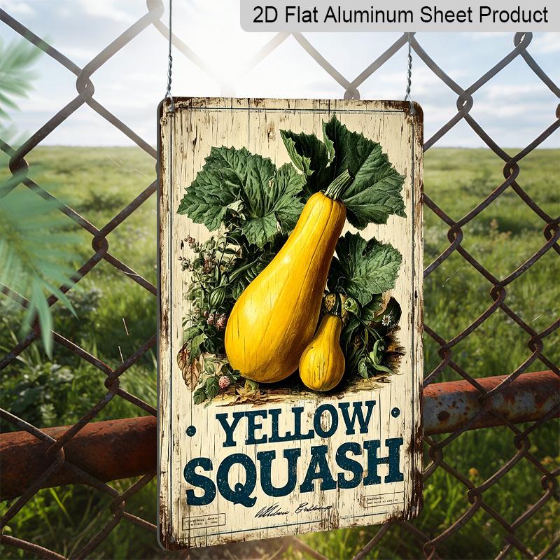 2D Flat, Vintage Yellow Squash Aluminum Sign - Retro Farmhouse Vegetable Wall Decor Farmhouse Decor, Kitchen Decor, Garden Decor, Vegetable Market