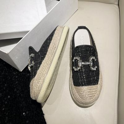 2024 New Straw Woven Women's Shoes Autumn and Spring Fashion Slippers Casual Round Head Light High-end Comfortable Women's Shoes