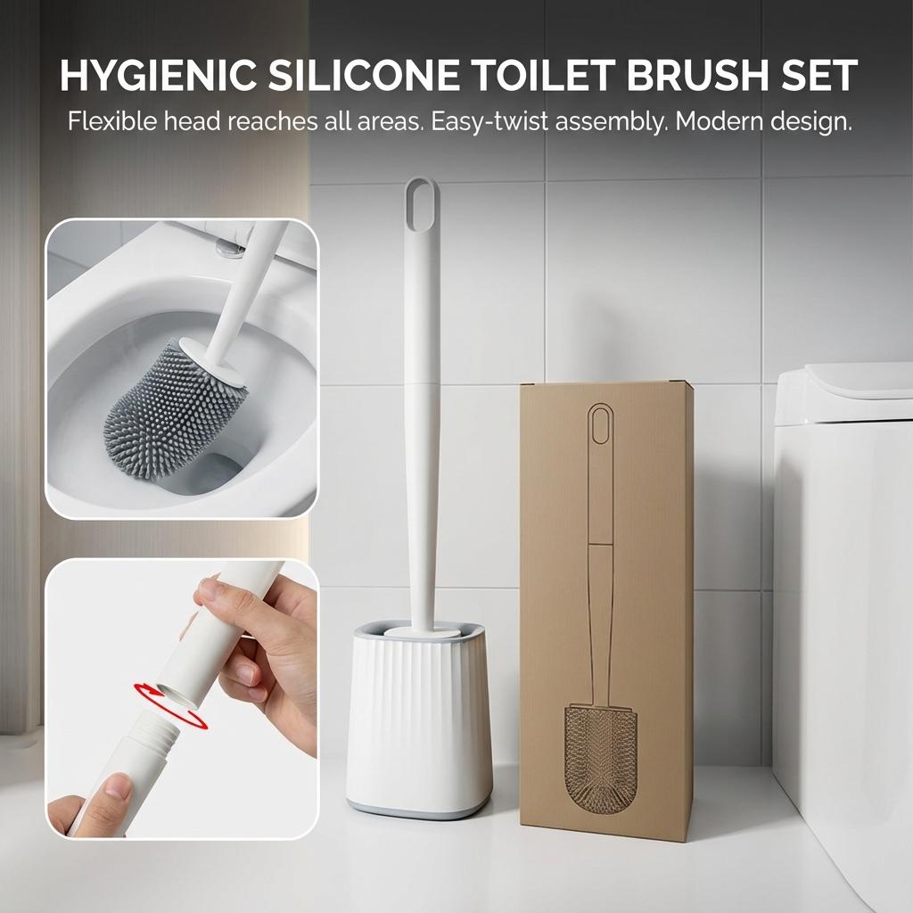 Soft Rubber Toilet Brush With Detachable Handle Wall Mounted Cleaning Tool For Home Use