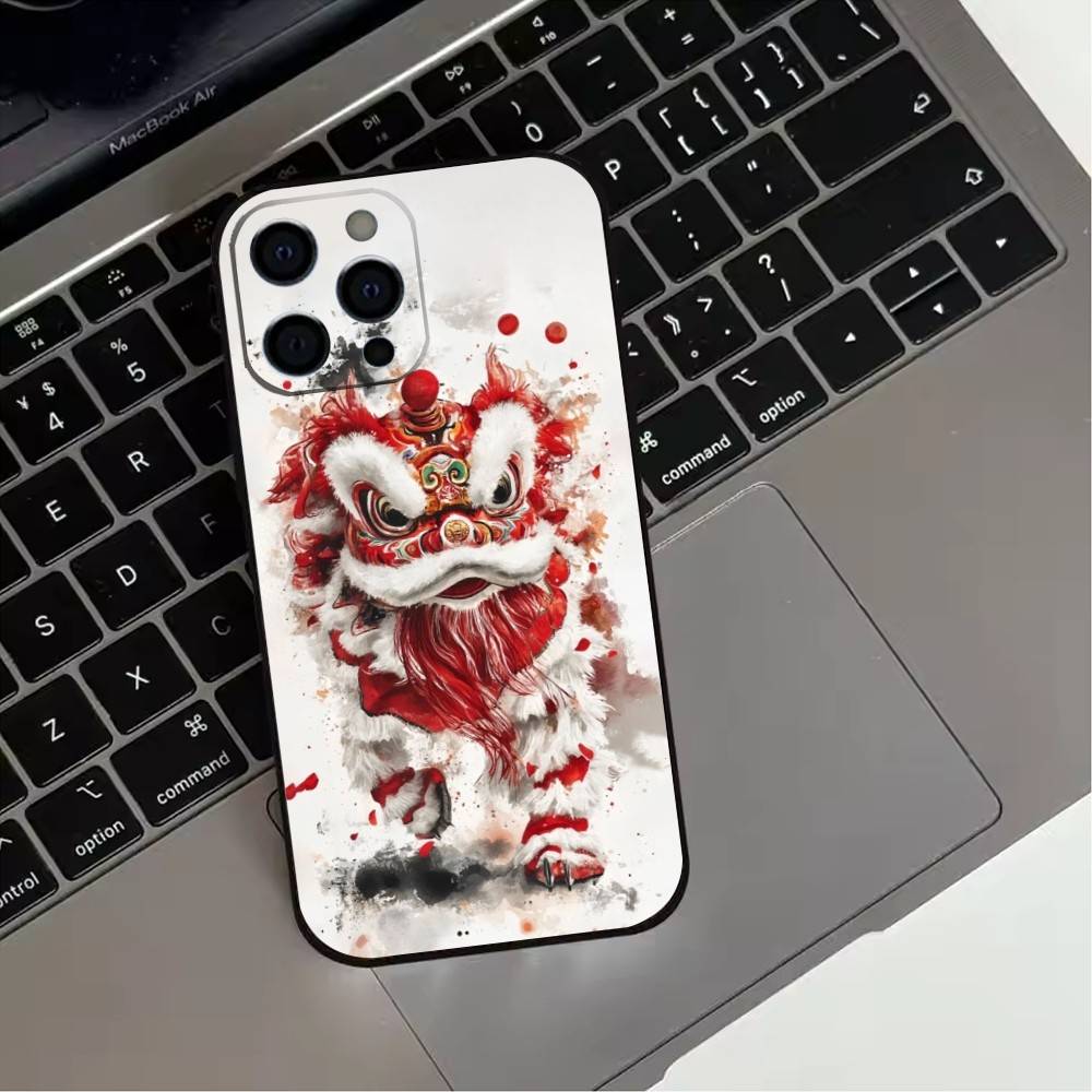 Chinese Lion Dance Phone Case For iPhone 17, 16,15,14,13,12,11 Plus,Pro Max, Others Soft Black Cover