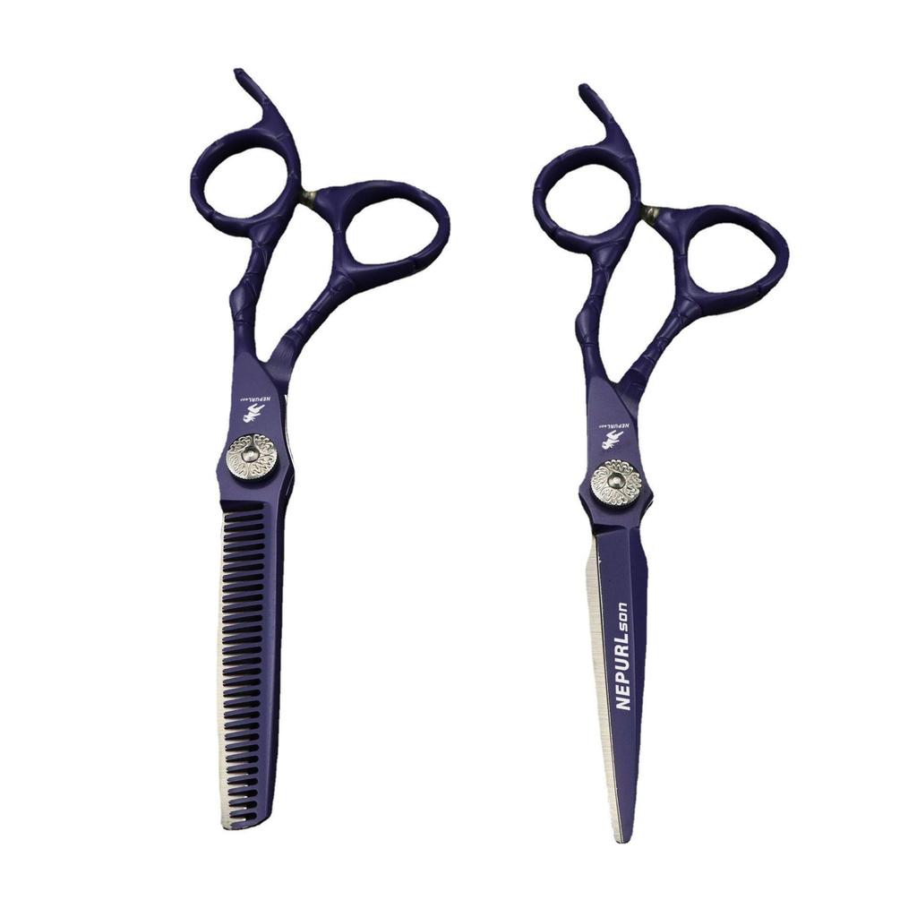6" Naipusen Violet Crocodile Grain Hairdressing Scissors - Straight & Serrated