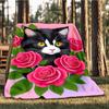 1pc Cat Roses Outdoor Flannel Blanket Soft All Season Polyester Throw , Perfect for Picnics & Travel , Picnic Accessory