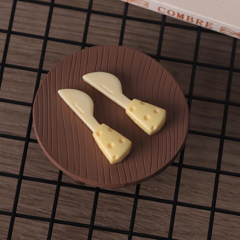 DIY Miniature Cheese Knife & Fork Set with Plate Figurine Keychain Resin Jewelry