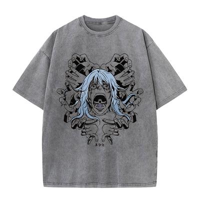 Anime Jujutsu Kaisen T-shirts Vintage Tvättad T-shirt Harajuku Oversize Bomulls T-shirt Bomull Mode Streetwear Unisex Topp