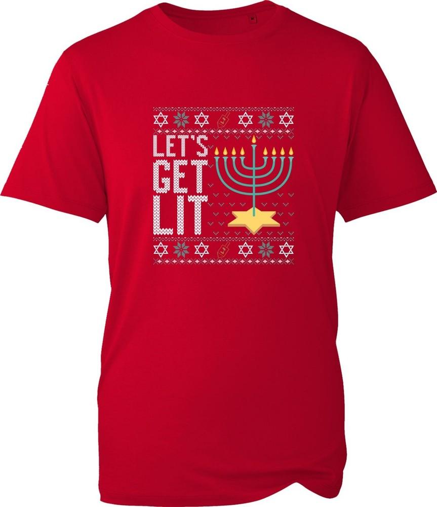 Lets Get Lit Chanukah Hanukkah Christmas Tshirt Jewish Religious Ugly Xmas Top S