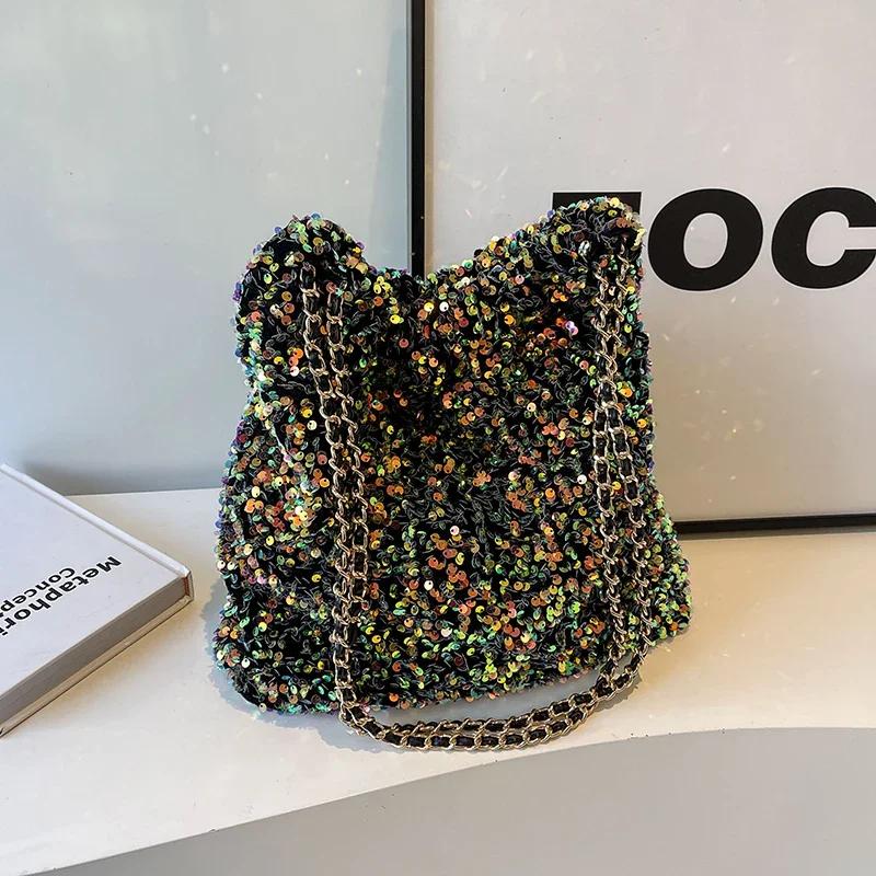 

Lantejoulas Balde Bolsas e Bolsa Axilas Sacola для самых красивых женщин в новой блестящей моде