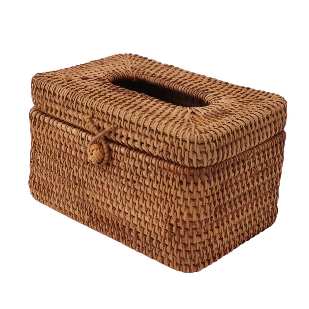 Rectangular Rattan Tissue Box Cover Rattan Woven Tissue Box Holder for Bathroom Organizer Countertop Bedroom Living