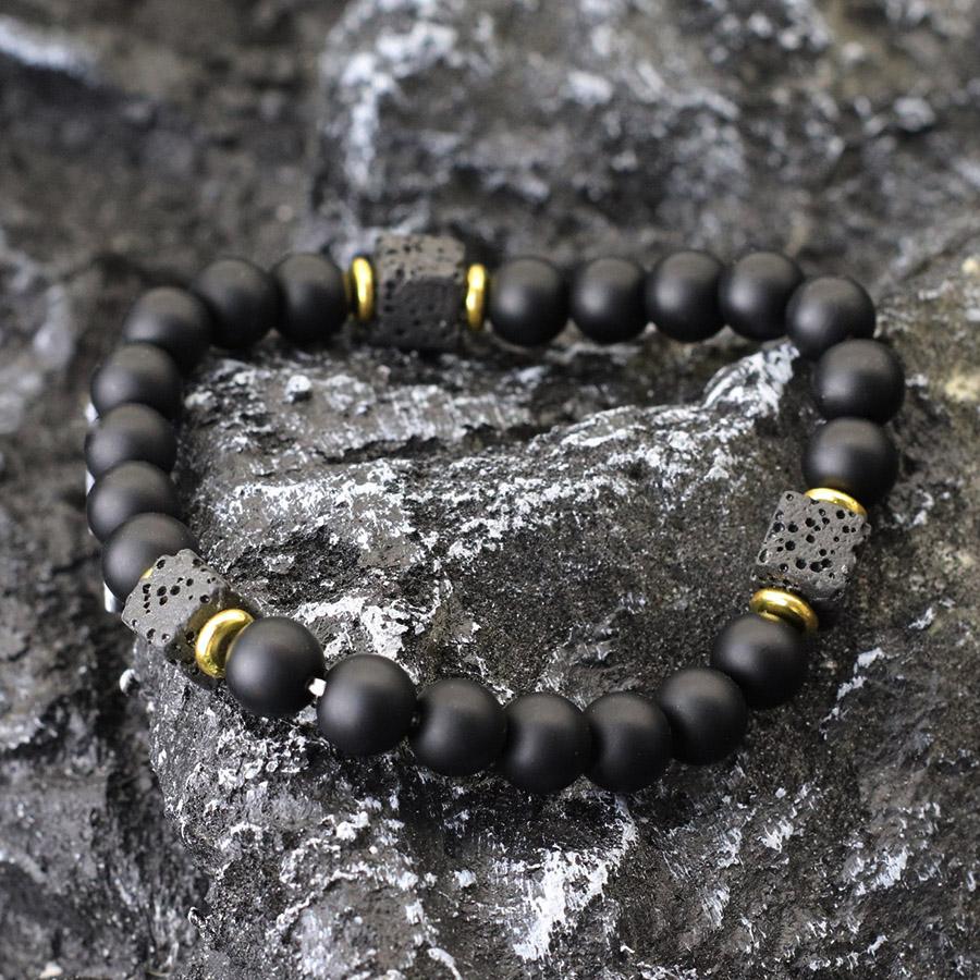 Fashion Natural Stone Bracelet For Men 8mm Volcanic Rock Obsidian Strand Braclet Meditation Healing Braslet Rosary Beads Pulsera