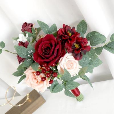 Brautstrauß Künstliche Blumen für Braut, Rustikale Hochzeitssträuße für Braut Seide Rund Künstliche Hochzeitsblumen Sträuße
