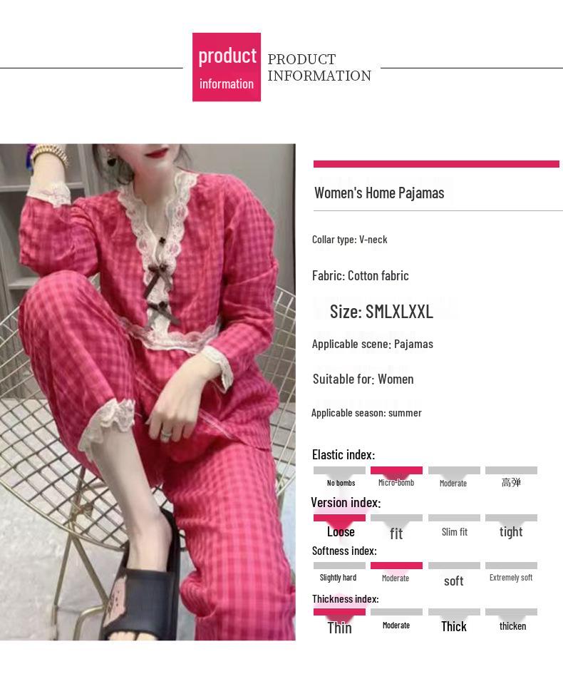 Baumwollpyjama mit Spitzenbesatz für Damen - Frühling, Herbst, Winter Kollektion