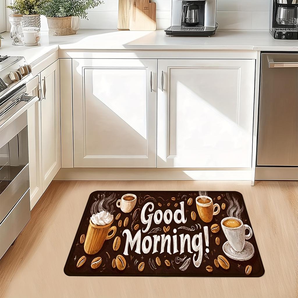 1Pcs Good Morning Vitality Print Waterproof Non-Slip Thick Cushioned Kitchen Mat Heavy Duty Comfort Standing Mat for Kitchen Bathroom