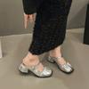 Spring New Brand Women Slipper Fashion Pleated Round Toe Slip on Mules Shoes Round Toe Outdoor Dress Sandal Shoes