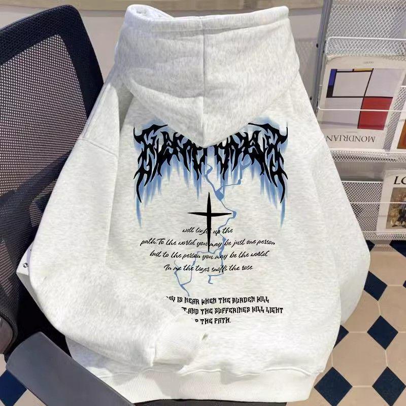 Men's American Hip Hop Letter Print Hooded Sweatshirt - Autumn/Winter Velvet-Thickened, Loose Fit, Couple Style.