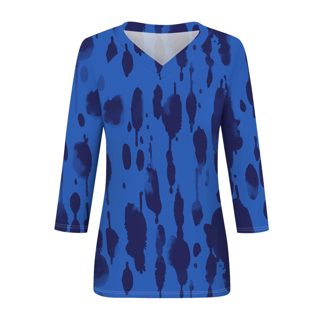 Women's V Neck 3/4 Sleeve Tops Casual T Shirts Basic Summer Tees Loose Pullover Top