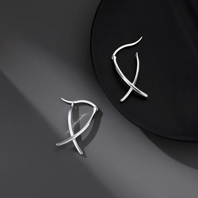 Line Cross Stud Earrings Women's Niche Design Earrings Ins Cold Wind Simple Student Earrings