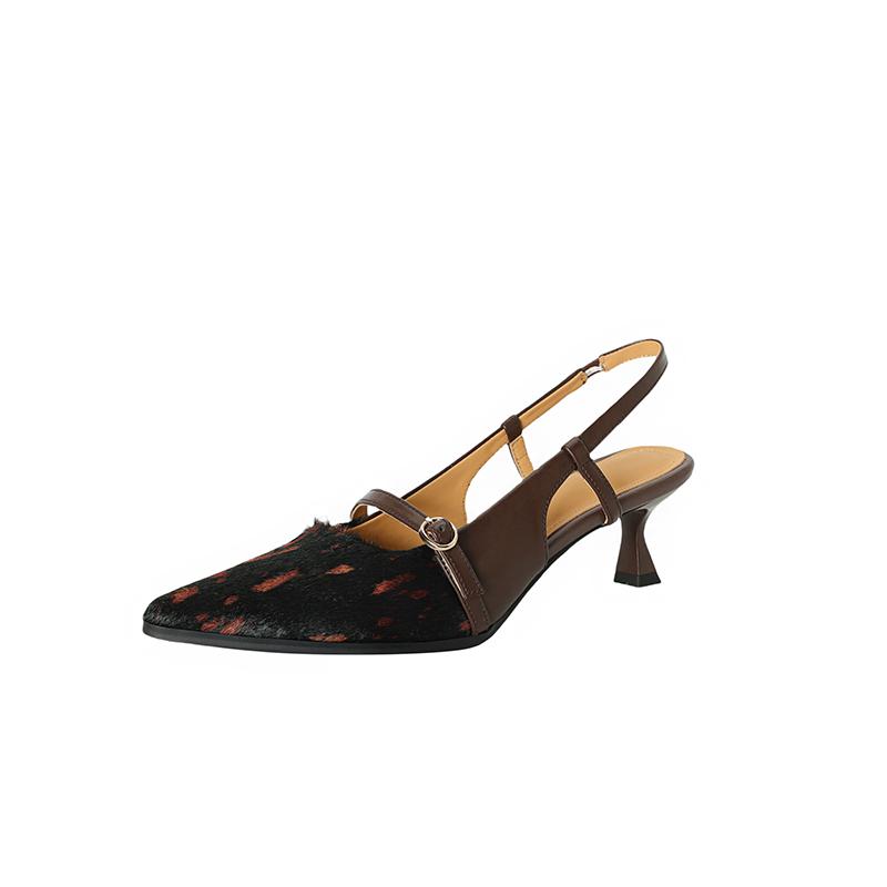 

Fashion New Summer Sandals Cover Toe Sandals for Women Horsehair Sandals Fashion Leopard Print Pointed Toe High Heels Office Women Shoes 40 коричневый