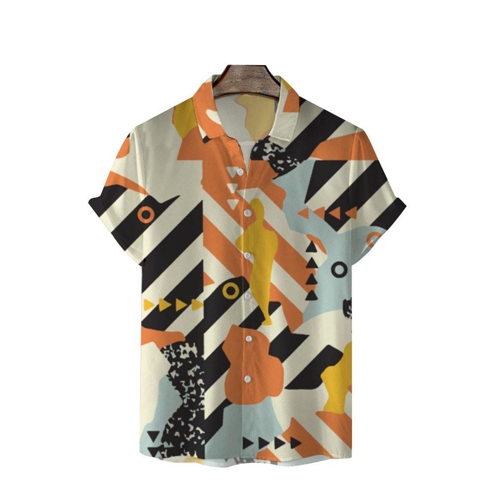 Summer New Large Size Hong Kong Style Men's Flower Shirt 1D Digital Printing Casual Short Sleeve Shirt Men's Clothing