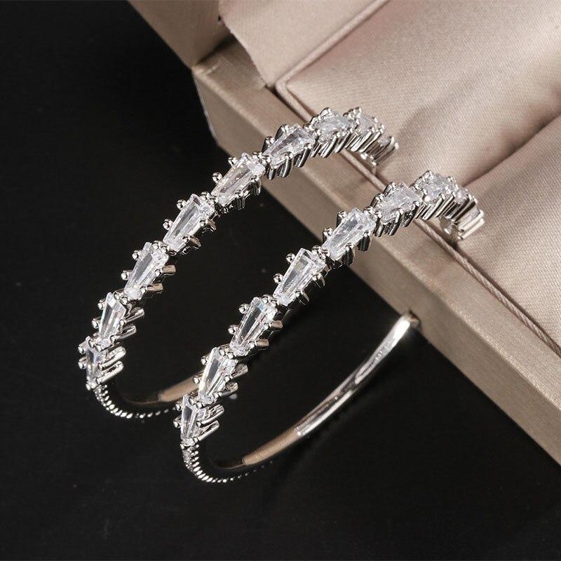 European Jewerly Copper Prong Micro Inlaid Zircon Gold Color Big Hoop Earrings for Women