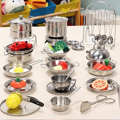 Stainless Steel MINI Kitchen Utensils Toys Set For Kids Girl Can Hold Food Cooking Kitchen Education Pretend Play Toys For Kids
