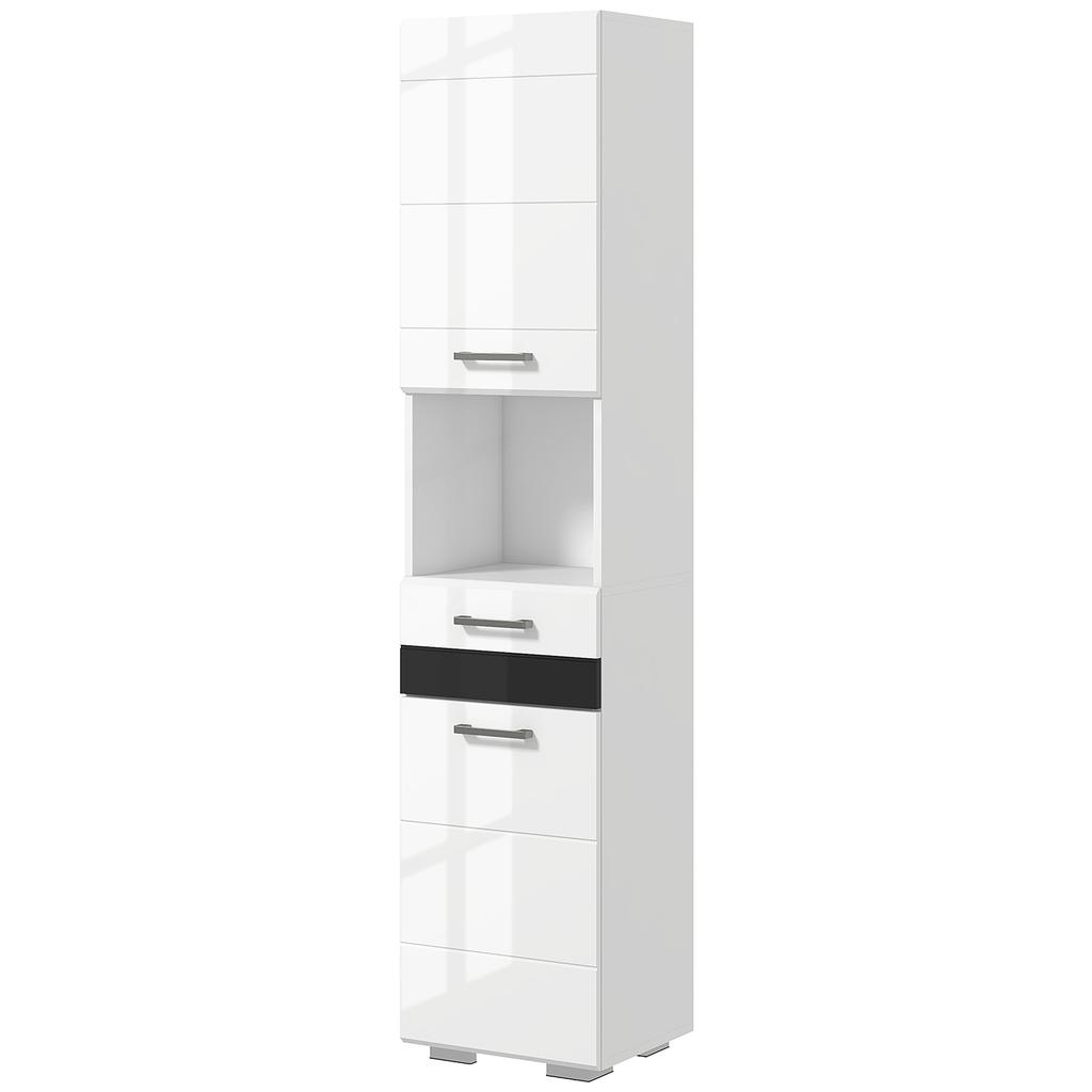 Bathroom Column in MDF with Open Shelf, Drawer and Closed Cupboard, 37x32.5x170 cm, White