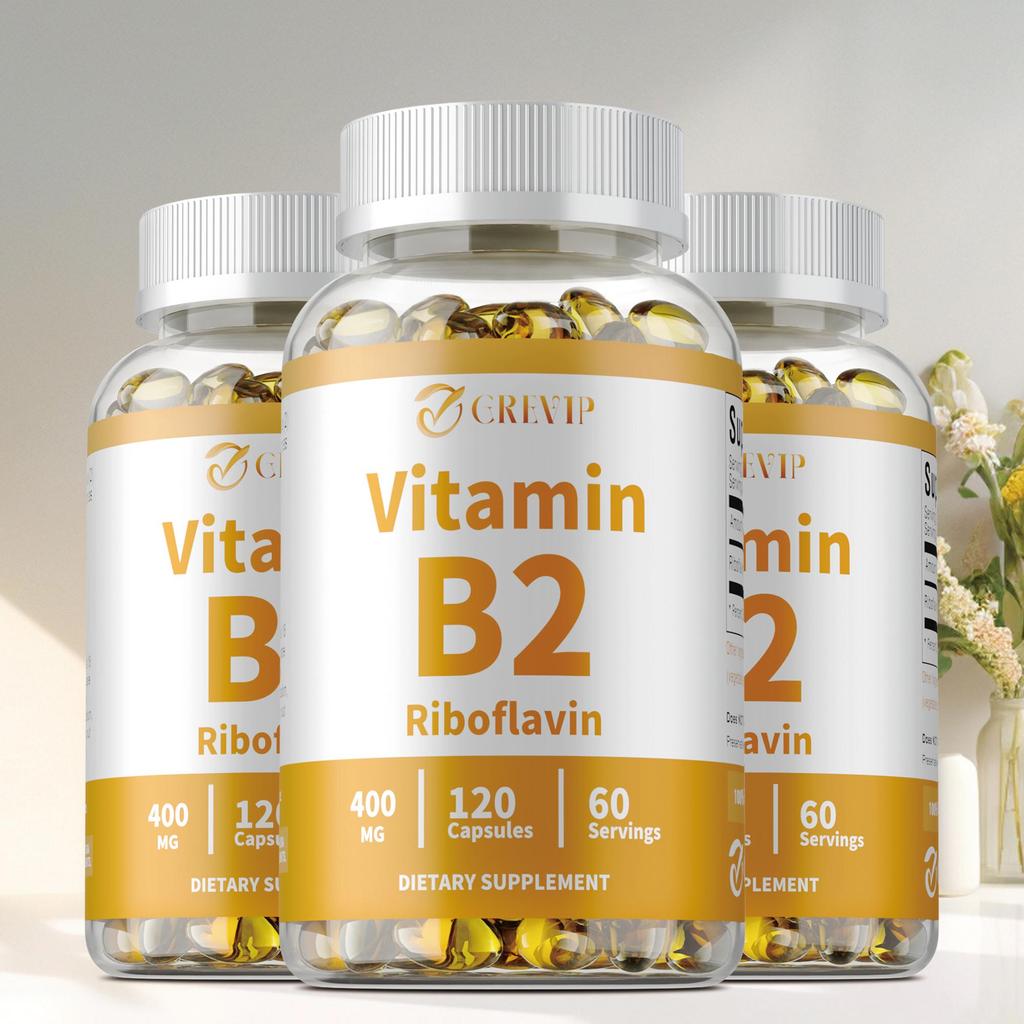 GREVIP Vitamin B2 Riboflavin, 400 mg per serving, supports energy and metabolic health, non-GMO.