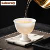 Boutique Porous White Jade Clay Teacup Hand Pulled Body Host Cup Dehua Sheep Fat White Porcelain Tea Bowl Master Cup Drinkware