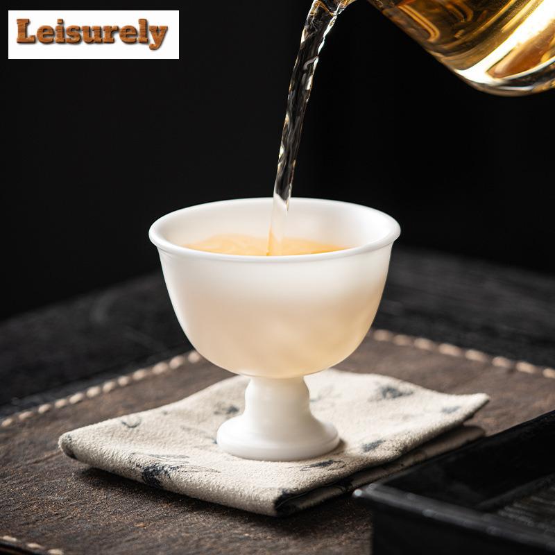 Boutique Porous White Jade Clay Teacup Hand Pulled Body Host Cup Dehua Sheep Fat White Porcelain Tea Bowl Master Cup Drinkware