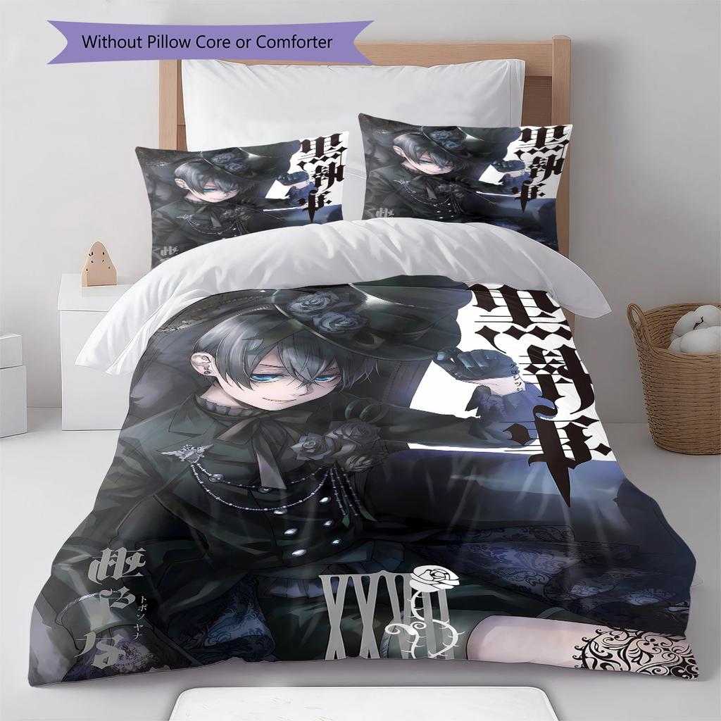 Black Butler Pattern Bedding,Quilt Set Quilt Cover Pillowcase Home Birthday Gift (1 * Duvet Cover + 2 * Pillowcase, Without Core)