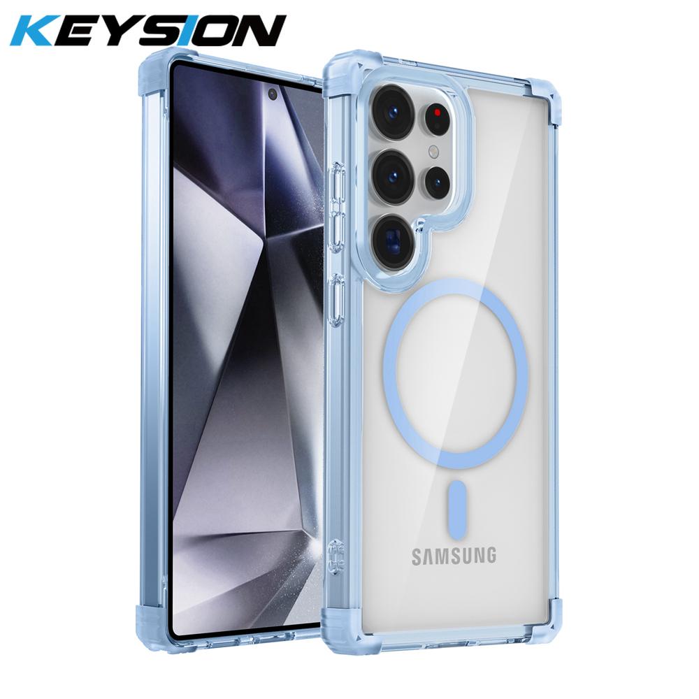 KEYSION Transparente, stoßfeste Hülle für MagSafe für Samsung Galaxy S25 Ultra 5G, magnetische kabellose Ladehülle, klare Telefonabdeckung