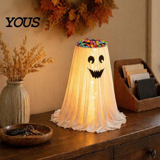 Reusable Party Accessory for Holiday Halloween Ghost Candy Bowl Stand with Remote Control, Large LED Lighted Indoor Decoration Supplies Cute