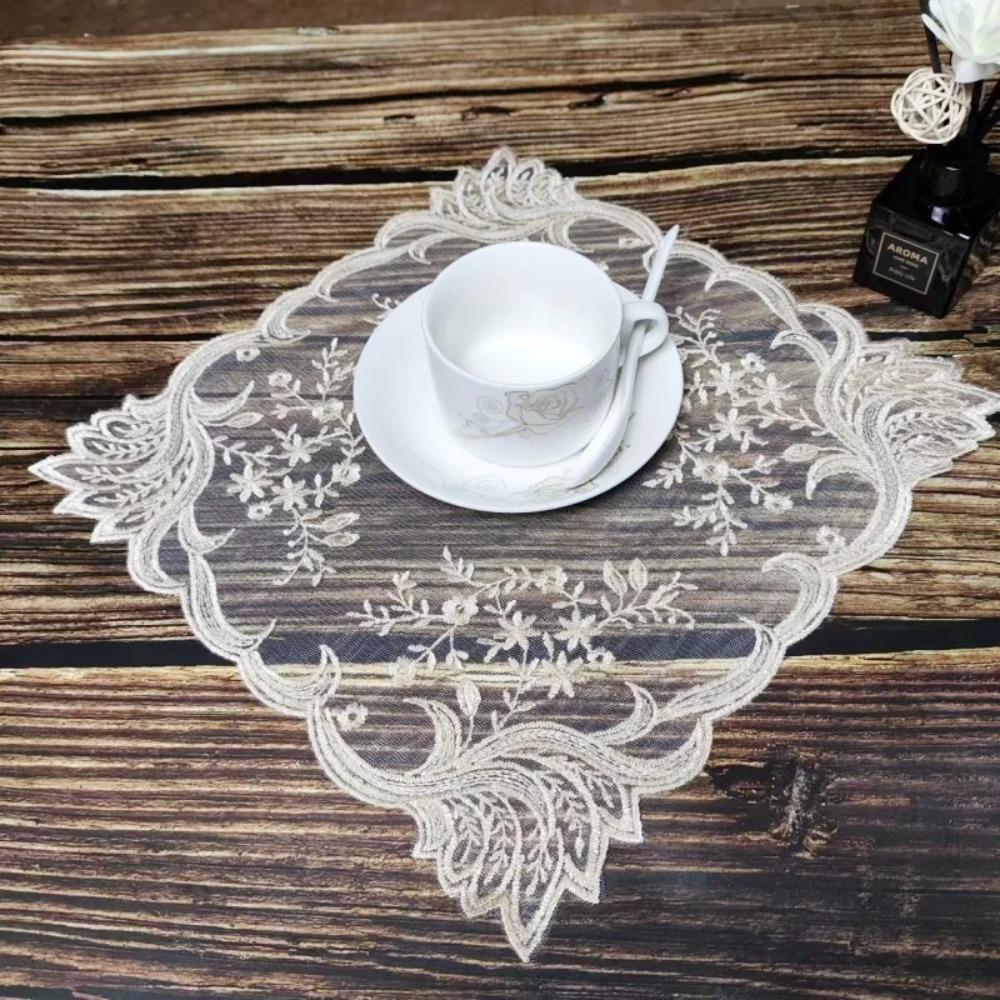Lace Table Placemat Square Coaster Antique European Embroidery Table Mat  Bar