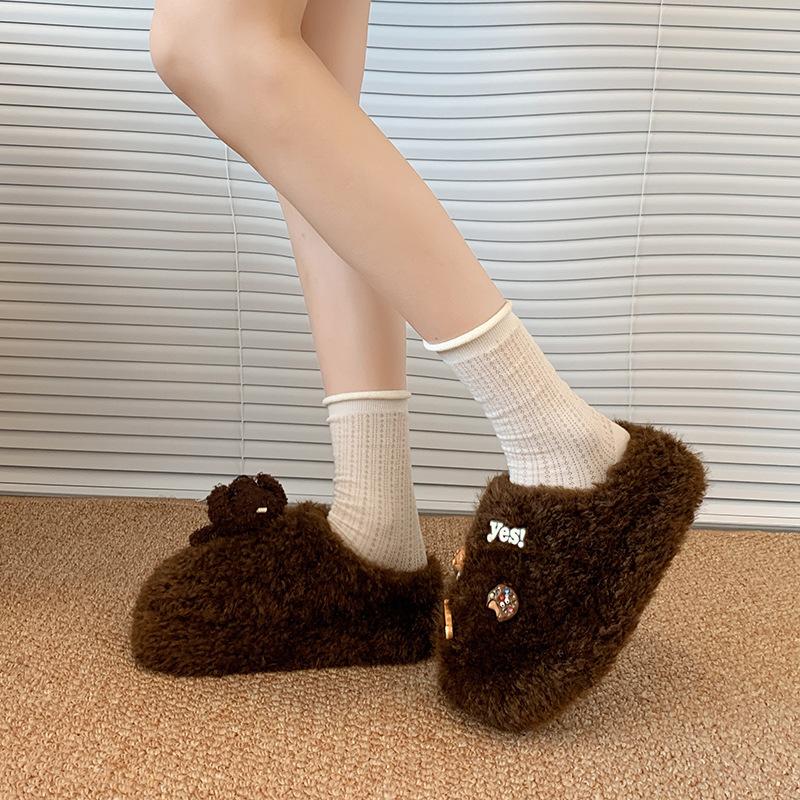 Popular fashion bow Mao Mao shoes outer wear 2025 autumn and winter new one-pedal Doudou shoes velvet cotton slippers