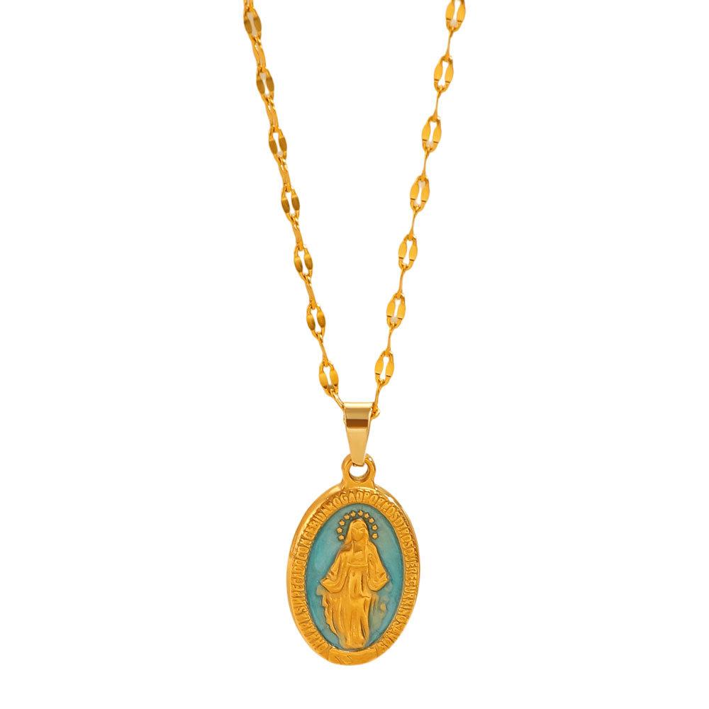 Christian Catholic Accessory Trendy Our Lady Virgin Mary Necklaces Stainless Steel Oval Pendant Neck Chains for Women