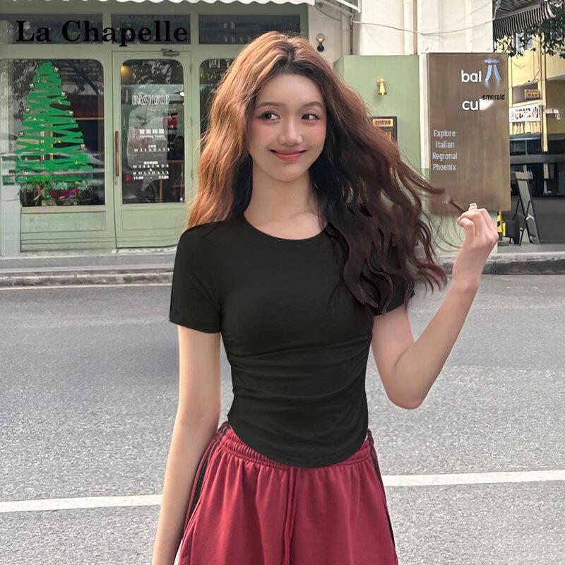 La Chapelle Women s Pleated Slim Fit T-shirt with Curved Hem XXL