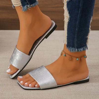 2024 Hot-selling New Fashion Square Toe Open Toe Summer Flat Women's Slippers for Casual Outer Wear Solid Color Women's Slippers