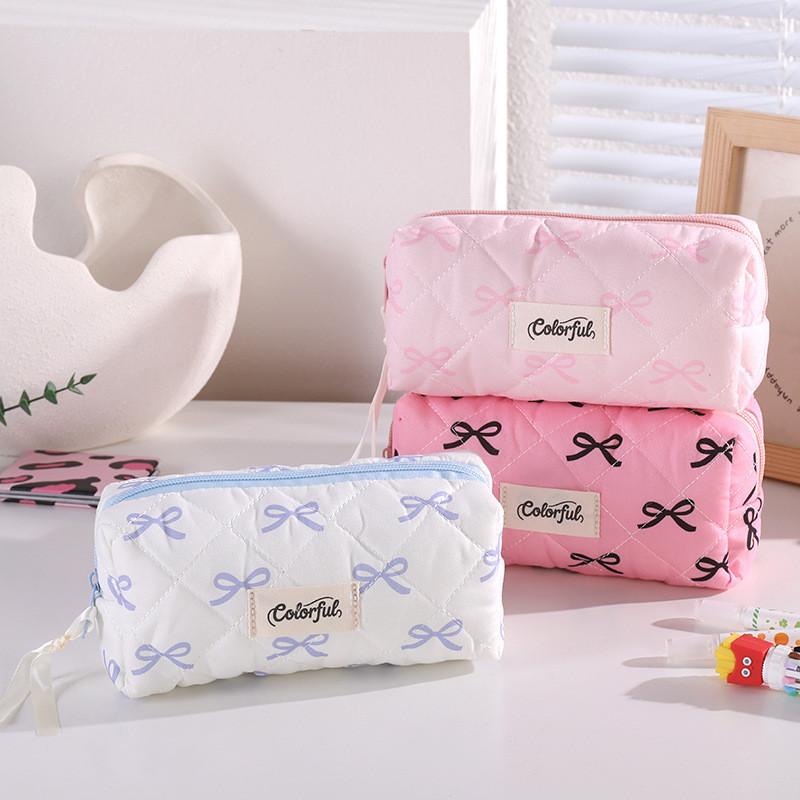 Girls Cosmetic Bag With Simple Butterfly Knot Style Made Of Durable Polyester