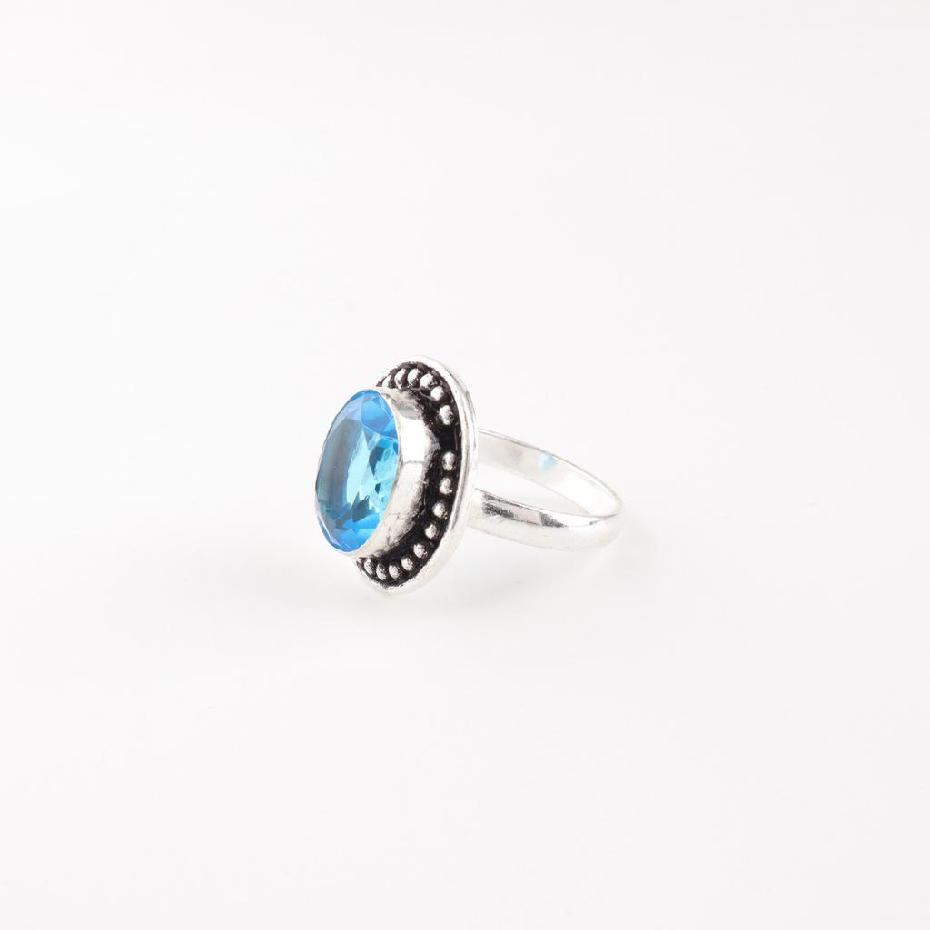 Swiss Blue Topaz Gemstone 925 Sterling Silver Jewelry Handmade Ring Gift For Mom RR-62-7