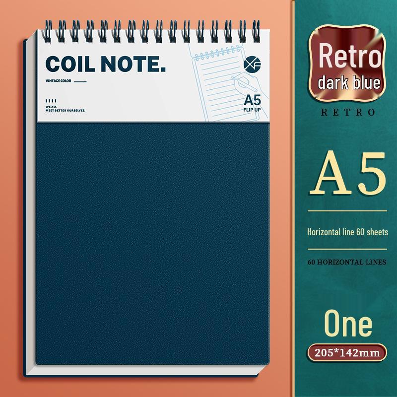 Retro Verdicktes A5 B5 Spiralnotizbuch mit Top-Bindung für Studenten – Liniert Kariert