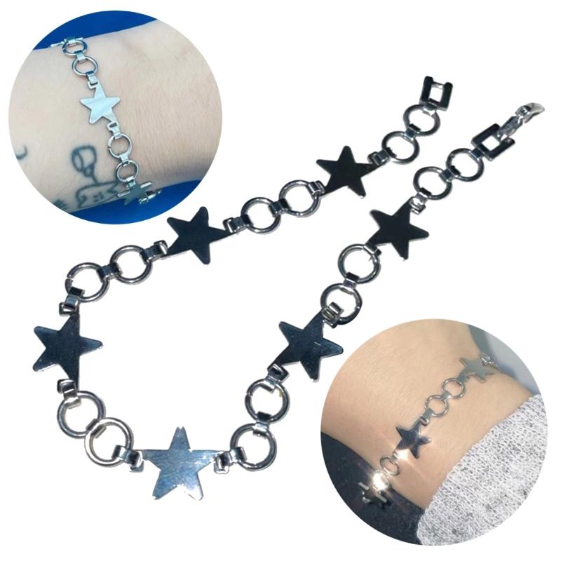 Vintage Shiny Star Pentagram Titanium Steel Bracelet for Women Sweet Aesthetic Y2k Charm Bracelet Harajuku Fashion Jewelry